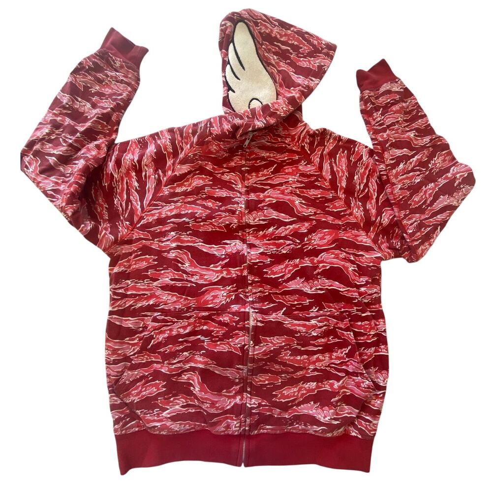 TRIUMVIR Flying Tiger Hoodie Red Full Zip Chenille Wings Heavy Cotton Size Small